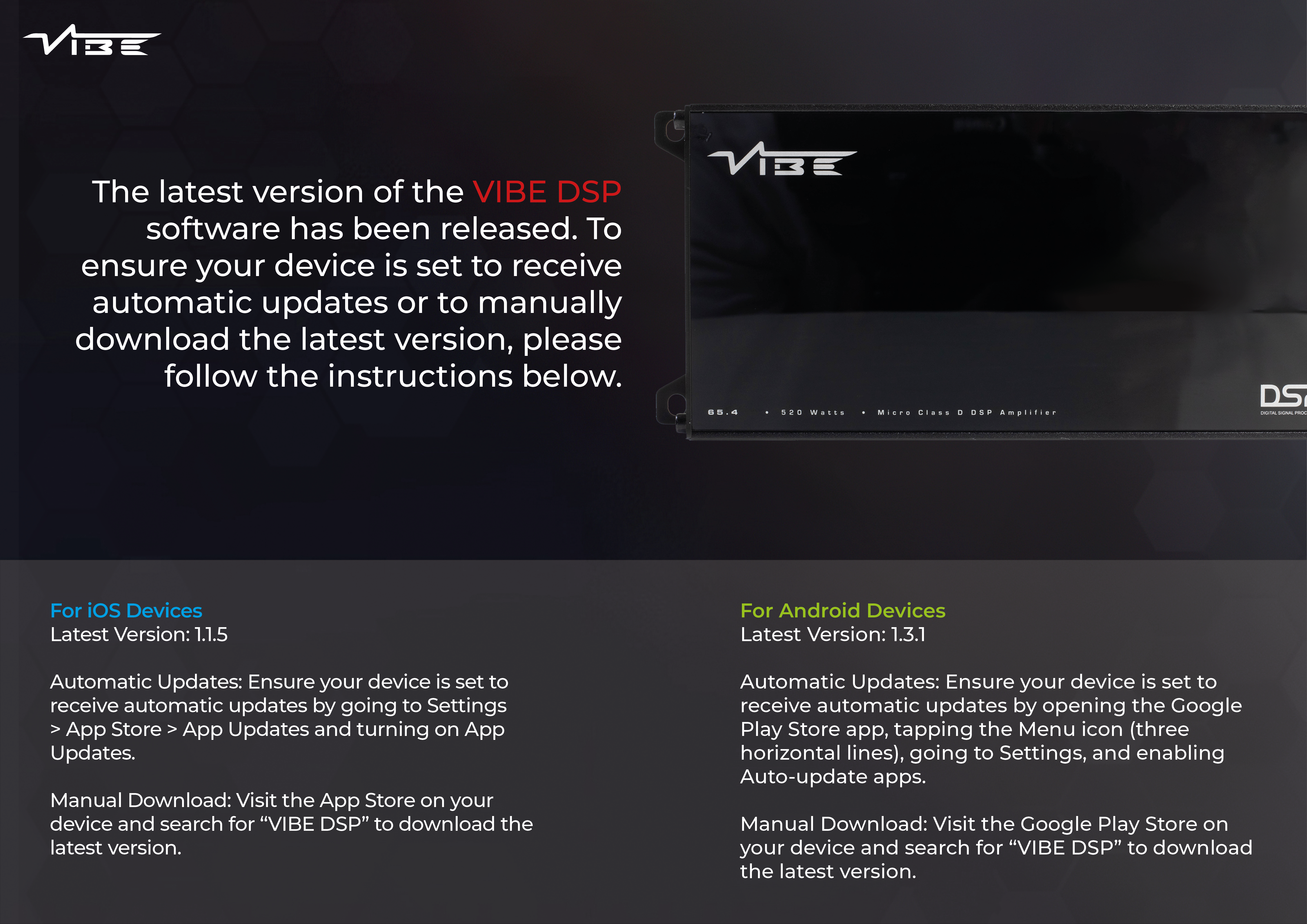 Keep your VIBE DSP software up to date - Vibe